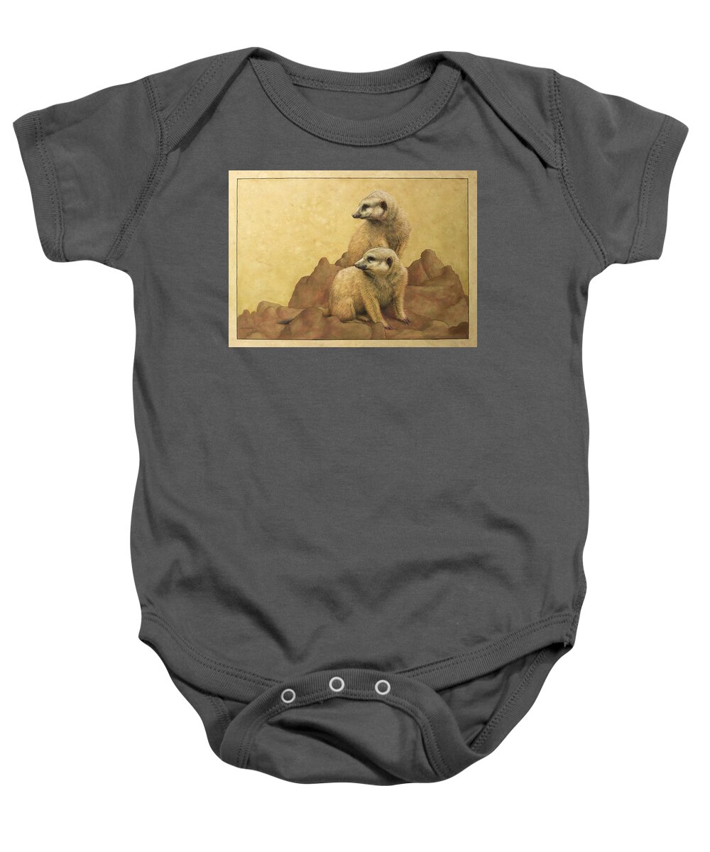 Meerkats Baby Onesie featuring the painting Lookouts by James W Johnson