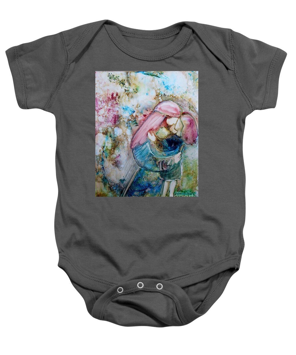 Jesus And Girl Baby Onesie featuring the painting Lord I Need You by Deborah Nell
