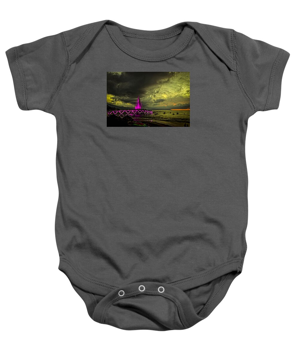 Puerto Baby Onesie featuring the photograph Los Muertos Pier at Sunset by Paul LeSage