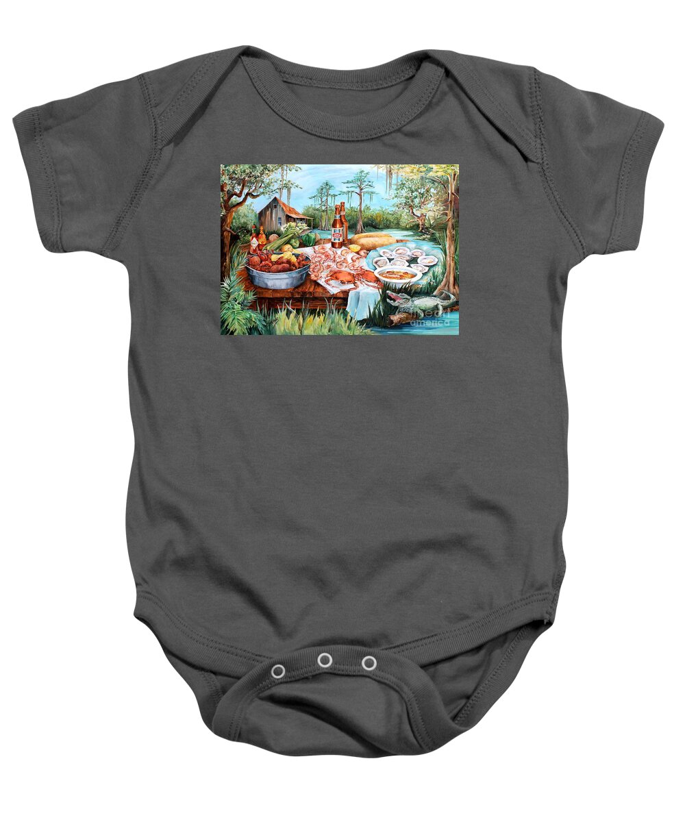 Louisiana Baby Onesie featuring the painting Louisiana Feast by Diane Millsap