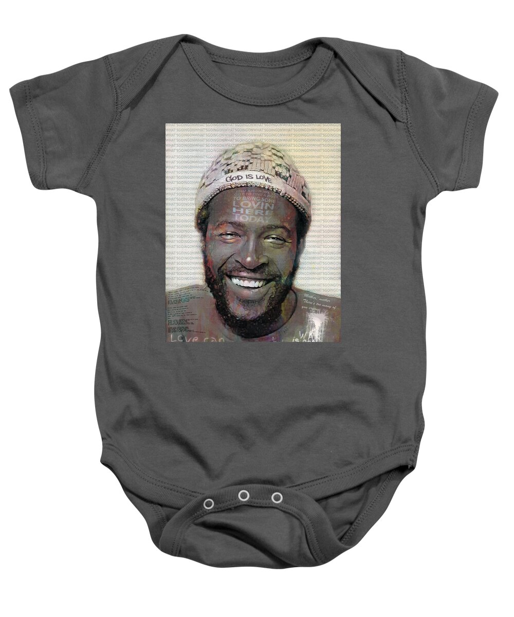 Marvin Gaye Baby Onesie featuring the digital art Love Can Conquer Hate by Mal Bray
