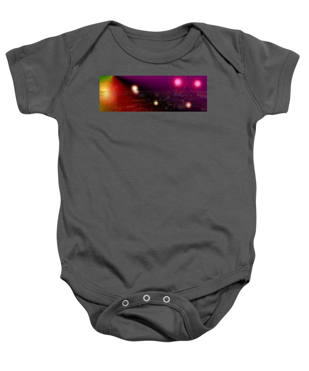 Las Vegas Strip Moon Stars Lunar Sky Planets Orbit Space Baby Onesie featuring the photograph Luna Vegas by Andrea Lawrence