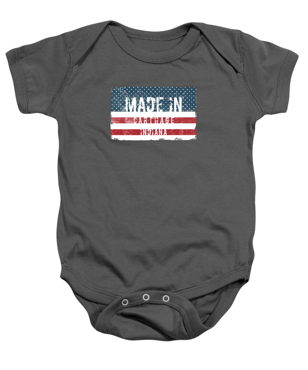 Carthage Baby Onesie featuring the digital art Made in Carthage, Indiana by Tinto Designs