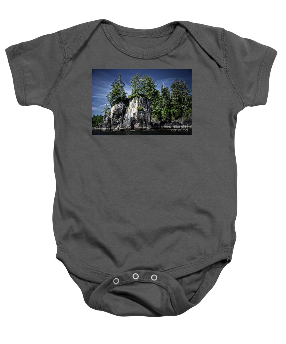  Baby Onesie featuring the photograph Majestic rocks and trees in Ucluelet, British Columbia by Bruce Block