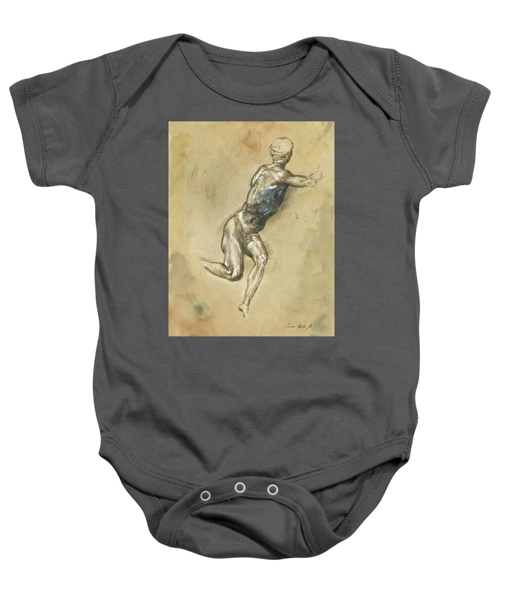 Male Nude Baby Onesie featuring the painting Male nude figure by Juan Bosco