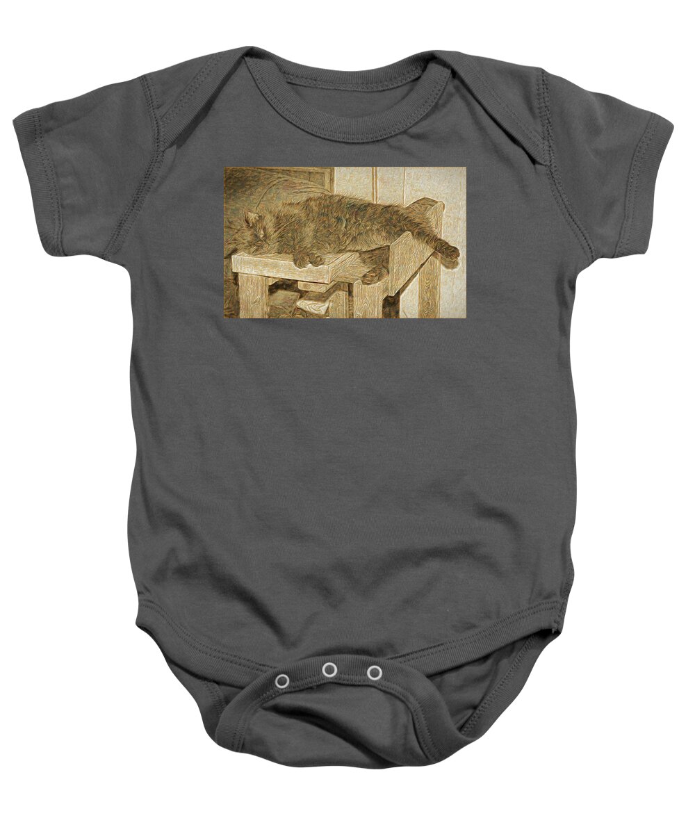 Cat Baby Onesie featuring the photograph Mannie is Relaxing by David Yocum