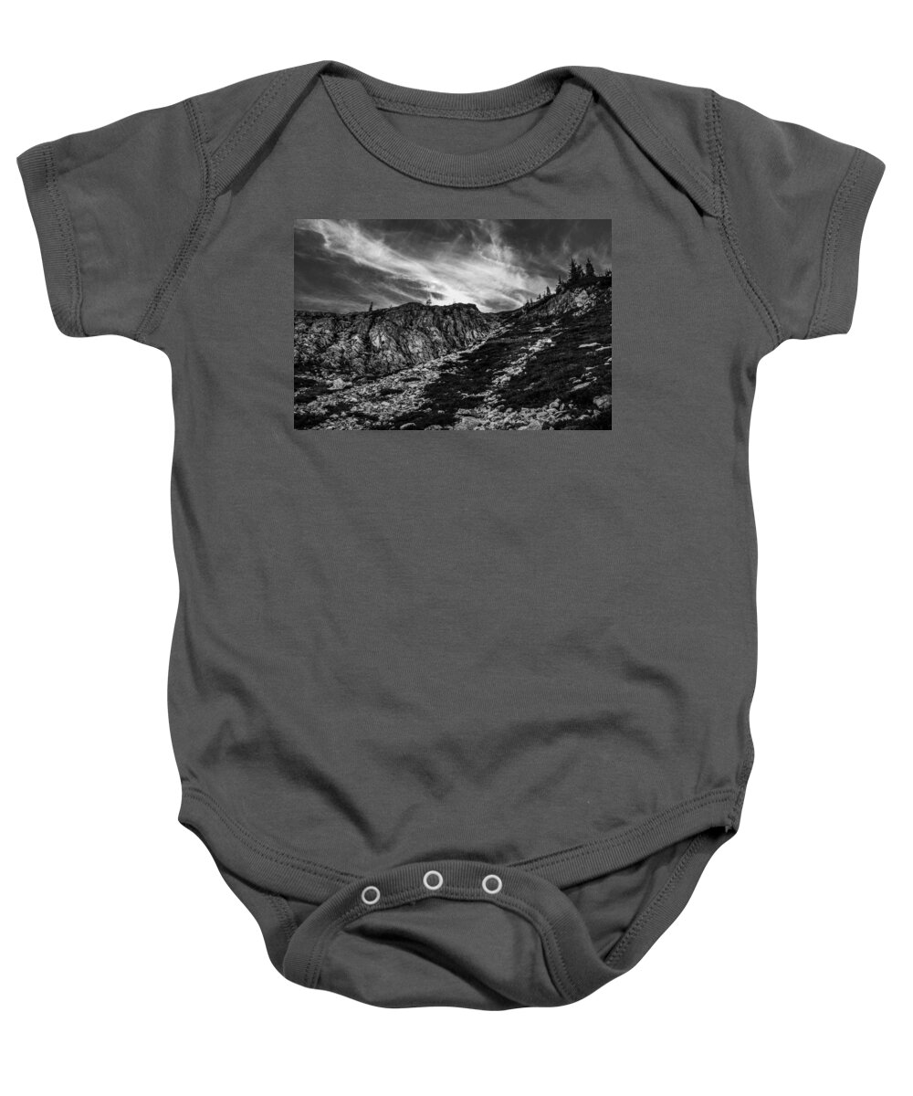 Footpath Baby Onesie featuring the photograph Maple Pass Loop Rocks Black and White by Pelo Blanco Photo