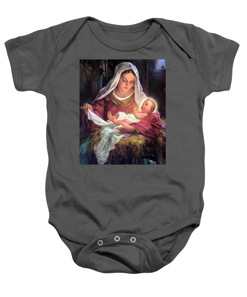 Mary Baby Onesie featuring the painting Mary and Baby Jesus by Unknown Artist