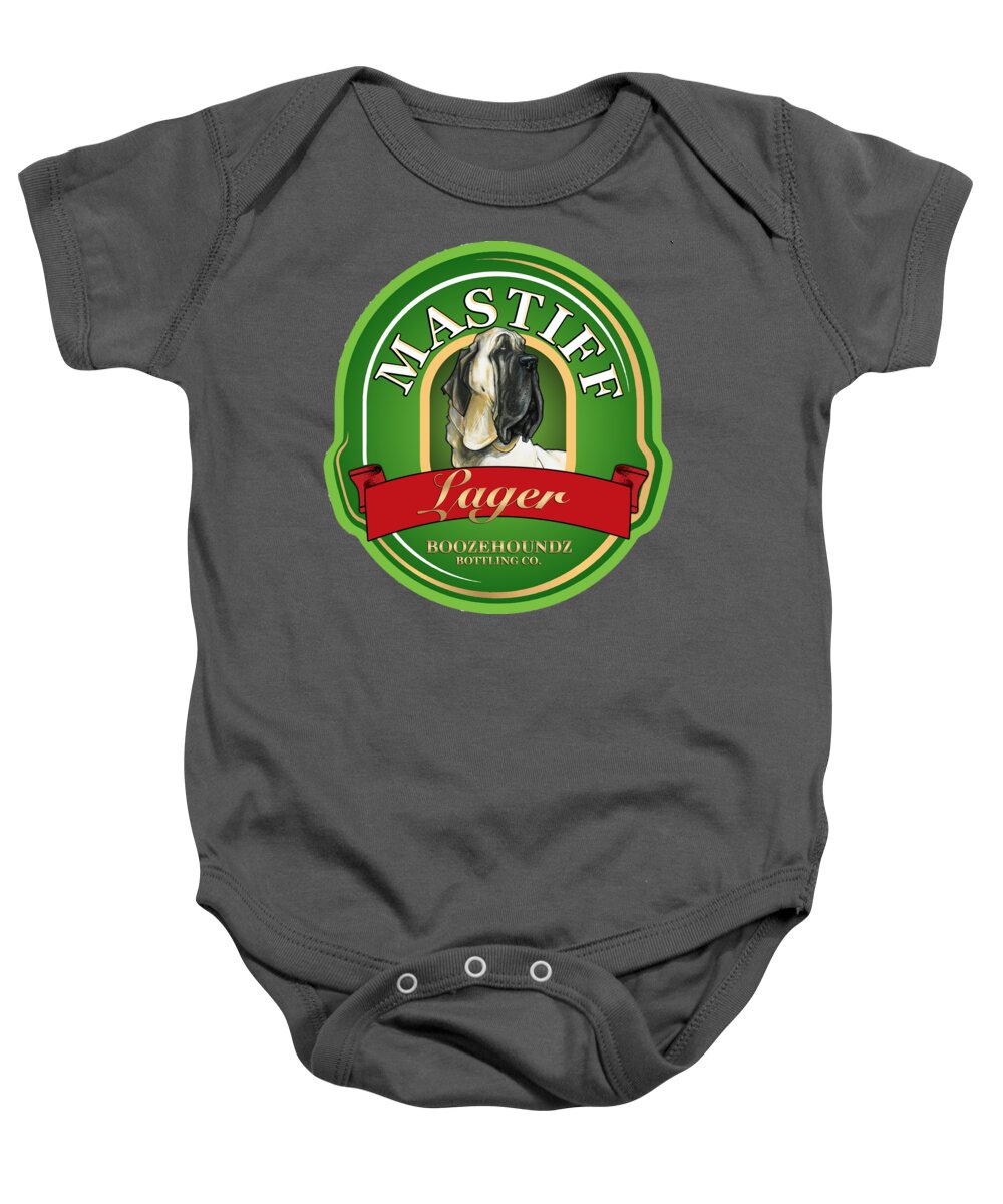 Beer Baby Onesie featuring the drawing Mastiff Lager by Canine Caricatures By John LaFree