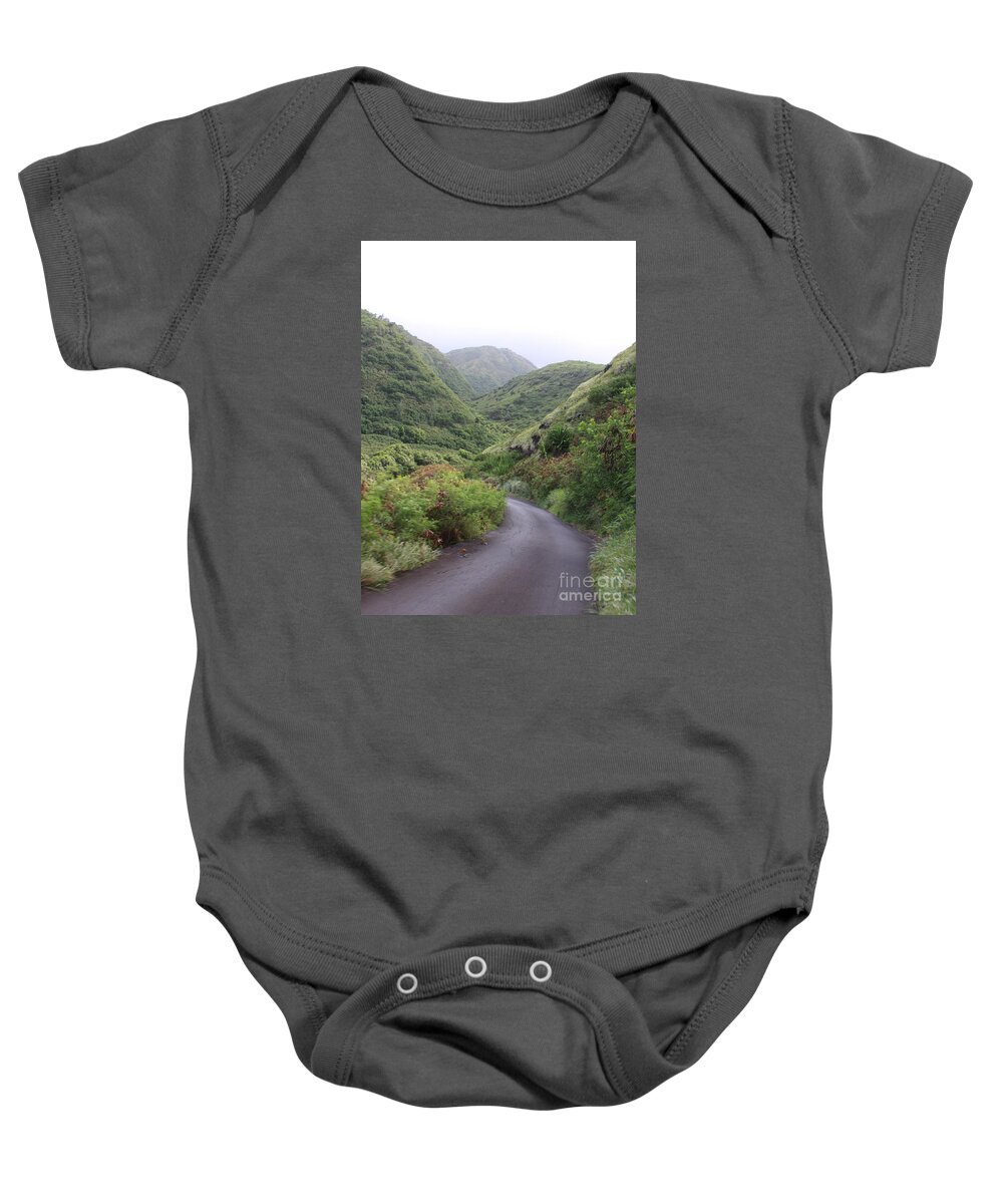 Maui Baby Onesie featuring the photograph Maui Road through the Hills by Robin Pedrero