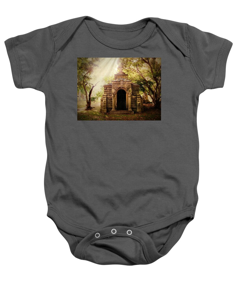 Woodlawn Cemetery Baby Onesie featuring the photograph Mausoleum by Jessica Jenney