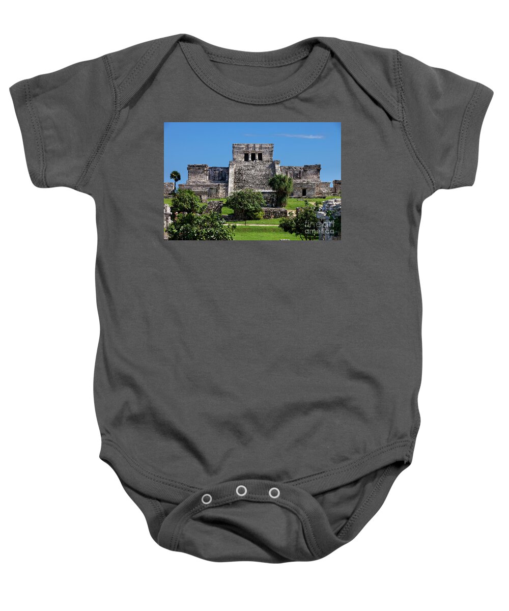 Ancient Baby Onesie featuring the photograph Mayan Temples at Tulum, Mexico by Anthony Totah