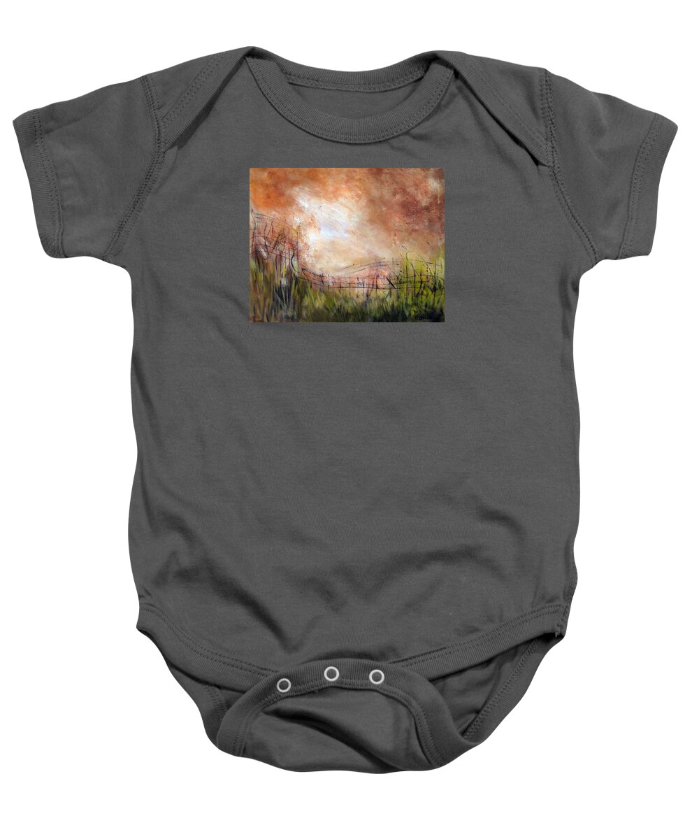 Expressionism Baby Onesie featuring the painting Mending Fences by Roberta Rotunda