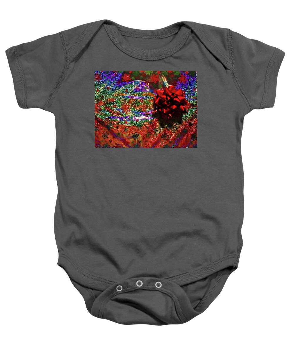 Present Baby Onesie featuring the photograph Merry And Festive Gift by Cynthia Guinn