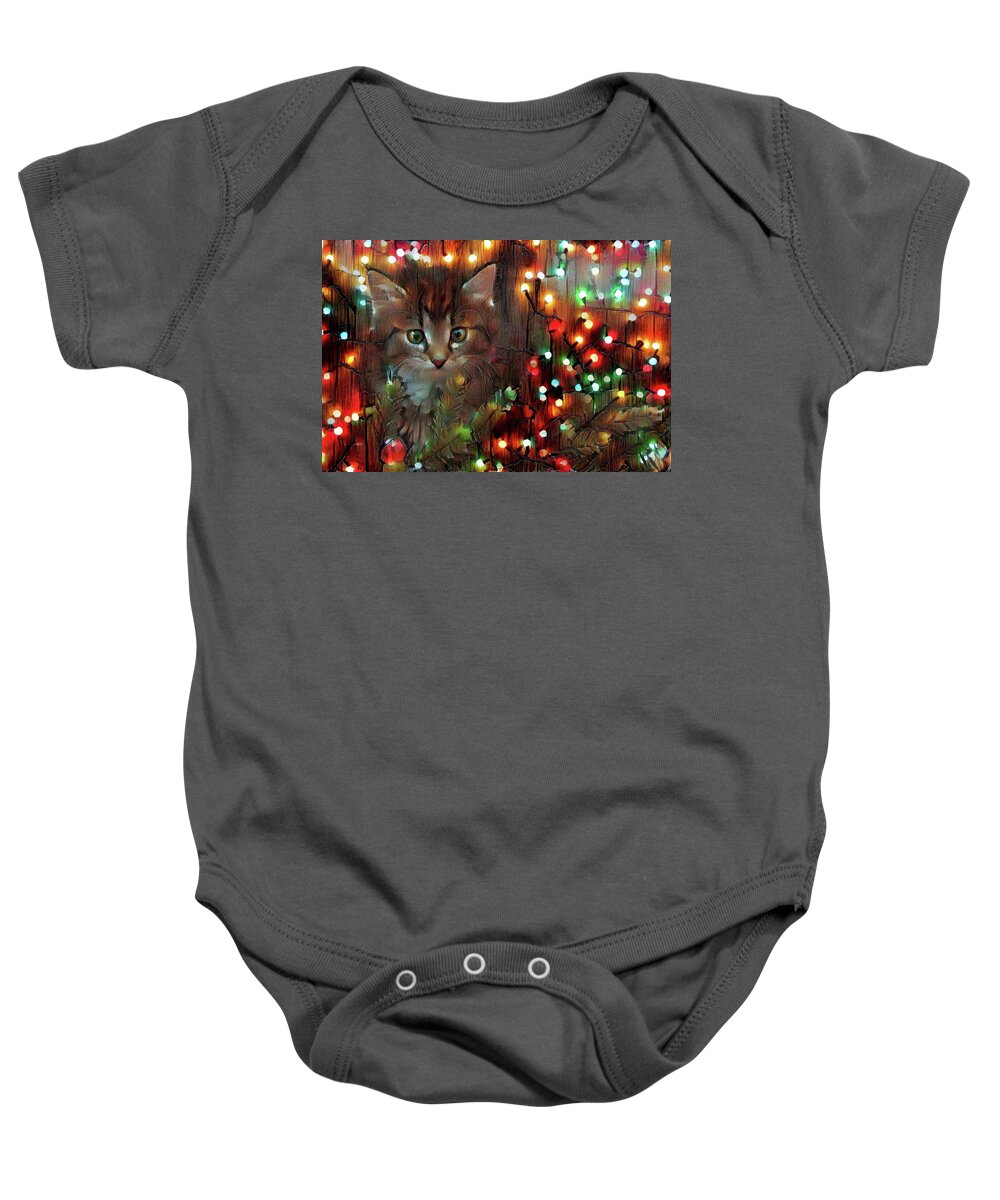 Kity Baby Onesie featuring the photograph Merry Christmas from Kitty by Lilia S