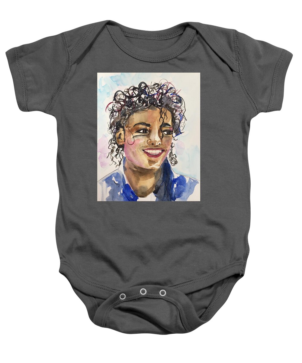 Michael Jackson Baby Onesie featuring the painting Michael Jackson by Bonny Butler