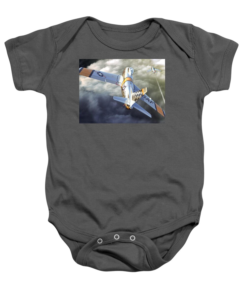 F-86 Baby Onesie featuring the digital art Mig Alley by Gino Marcomini