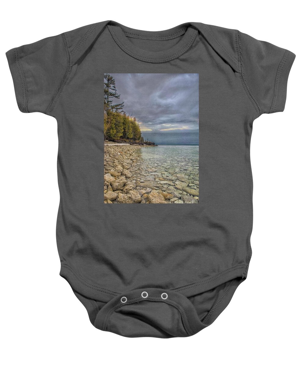 Door County Landscape Photography Baby Onesie featuring the photograph Miles and Miles of Rocks I Cave Point - Door County by Nikki Vig