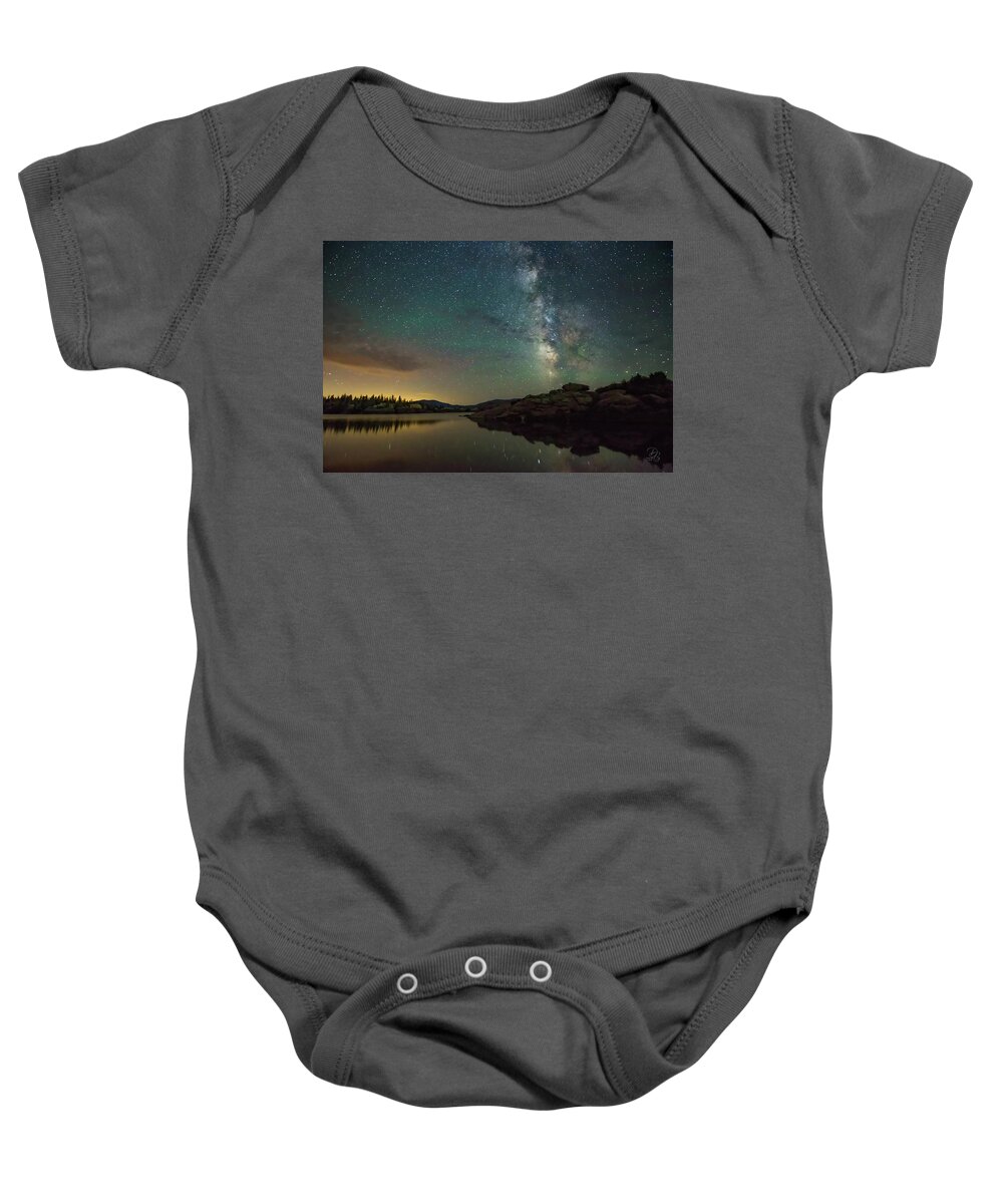 11 Mile Reservoir Baby Onesie featuring the photograph Milky Way over 11 Mile Reservoir by Debra Boucher