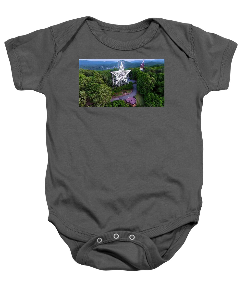 Mill Mountain Baby Onesie featuring the photograph Mill Mtn Star by Star City SkyCams