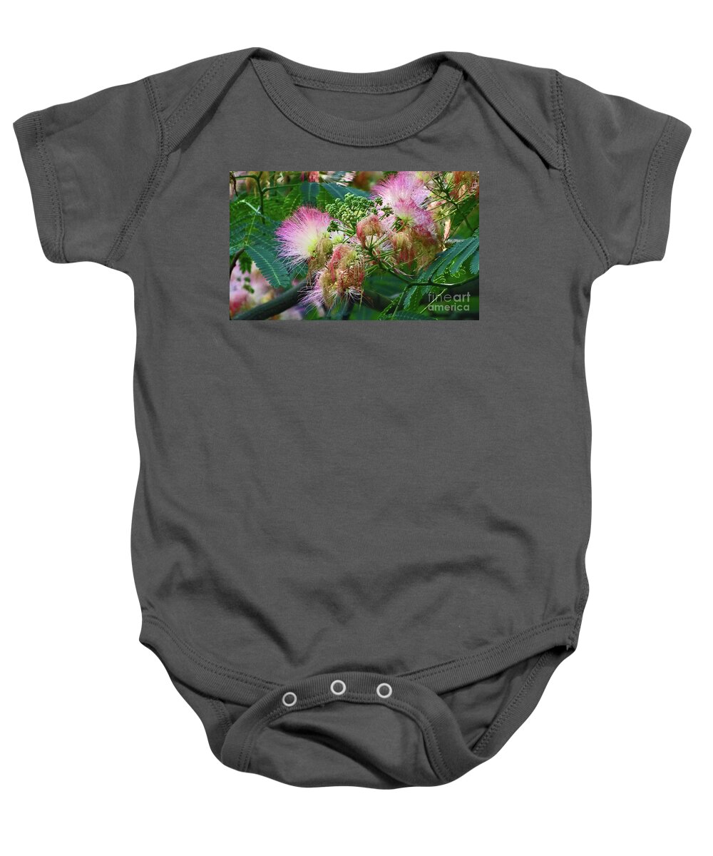 Blossoms Baby Onesie featuring the photograph Mimosa Blossoms by Eunice Warfel