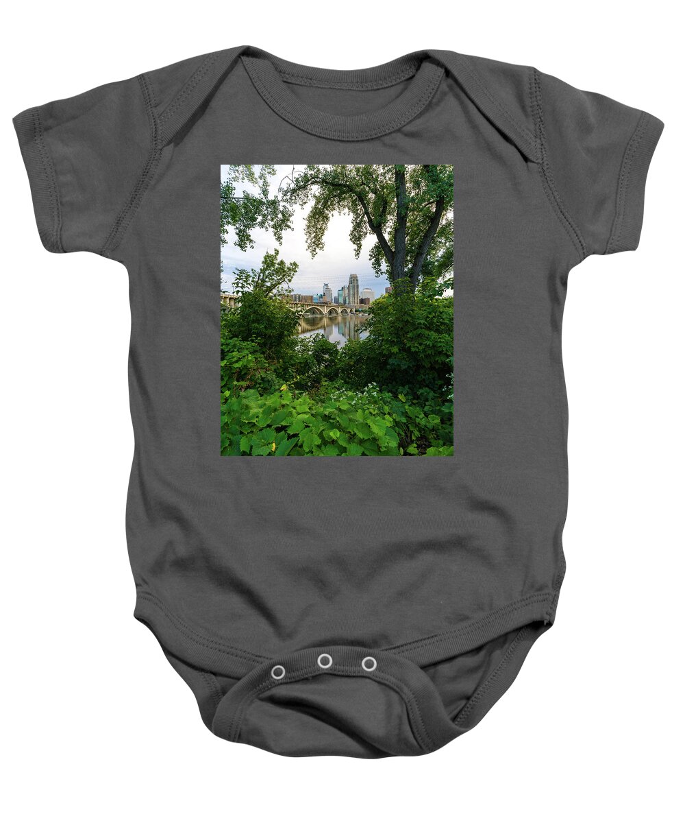 Minneapolis Baby Onesie featuring the photograph Minneapolis Through the Trees by Mike Evangelist