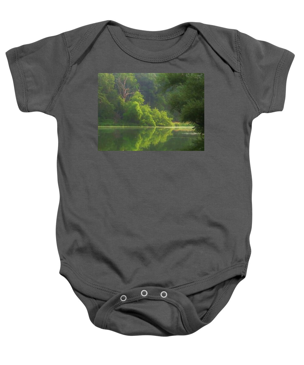 Trees Baby Onesie featuring the photograph Misty Green Morning by Lori Frisch
