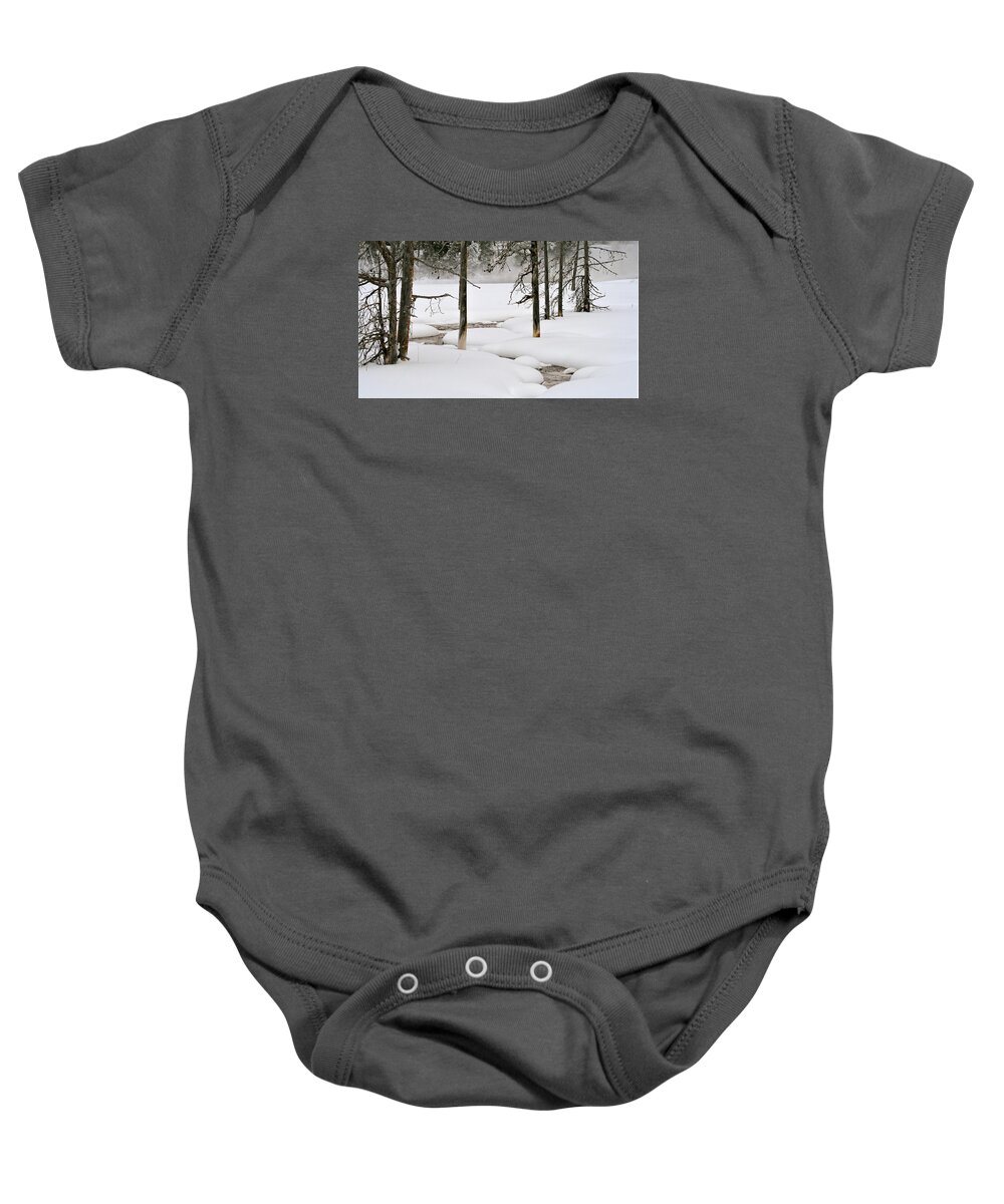 Yellowstone Baby Onesie featuring the photograph Misty Morn by Susan Rissi Tregoning