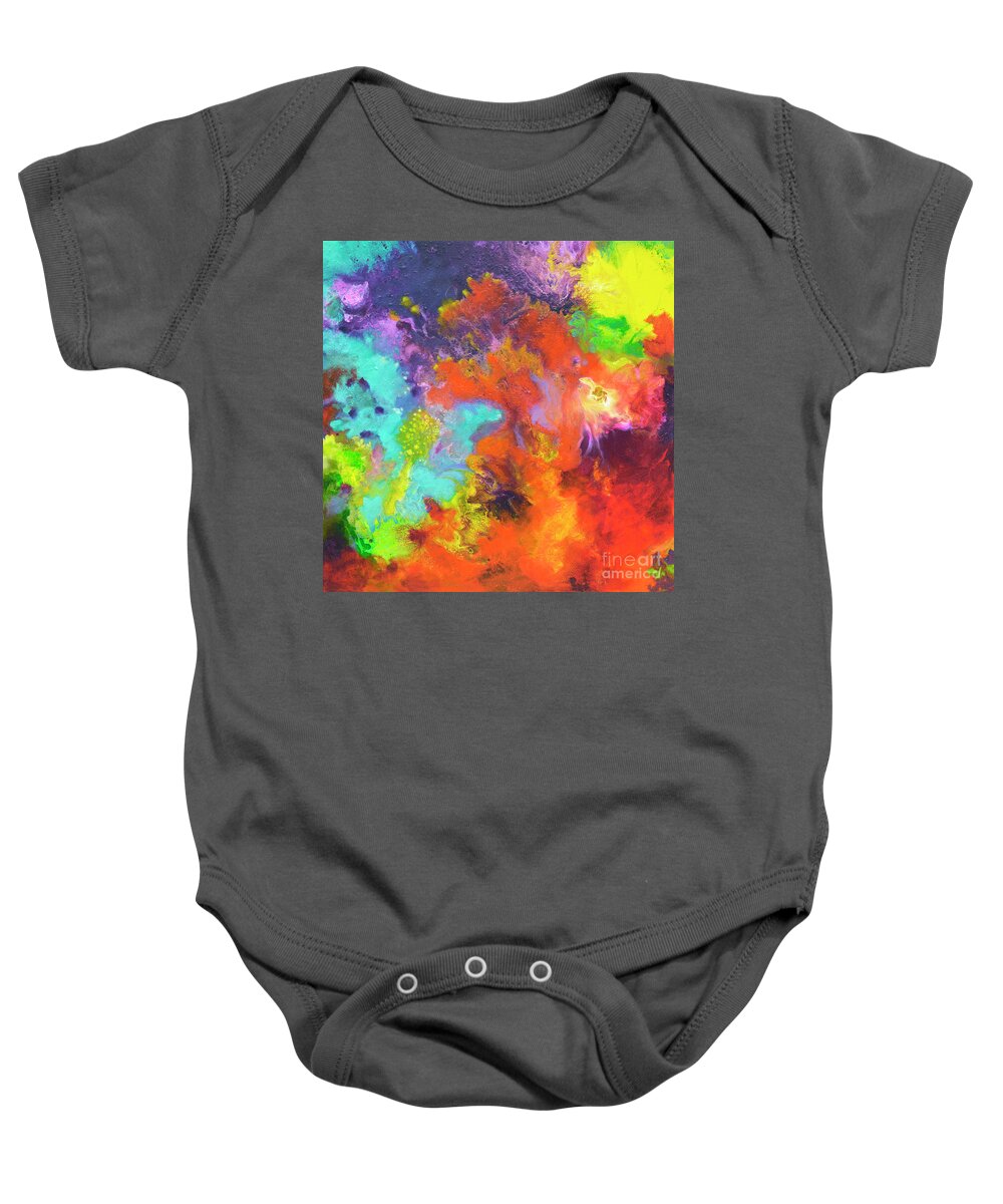 Abstract Baby Onesie featuring the painting Momentum, Canvas Three by Sally Trace