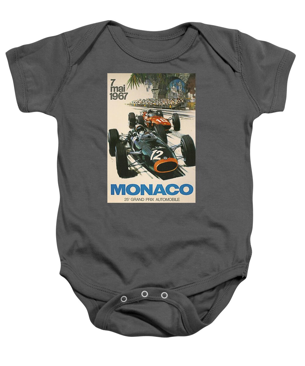 Monaco Grand Prix Baby Onesie featuring the digital art Monaco Grand Prix 1967 by Georgia Clare