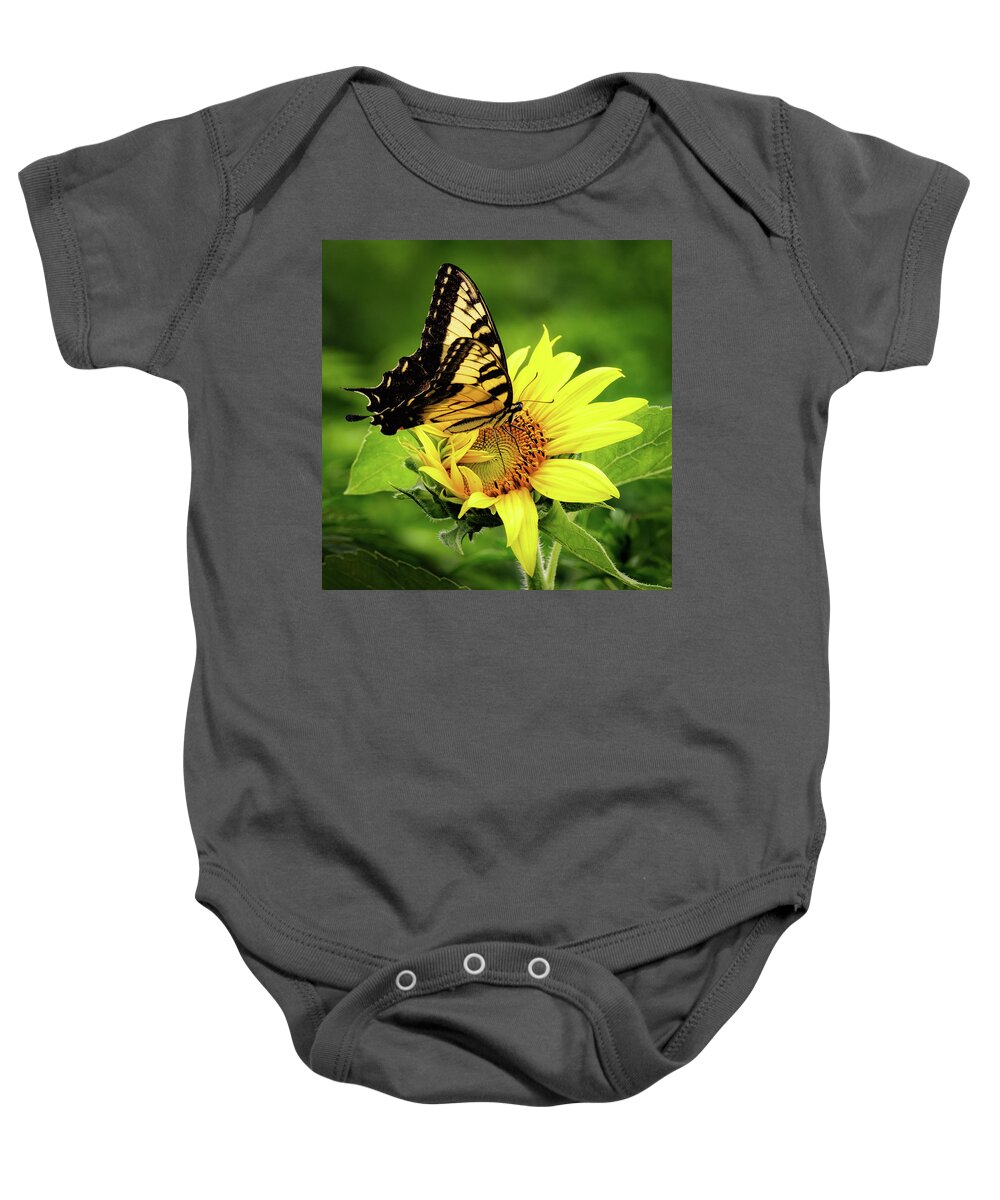 Eastern Tiger Swallowtail Butterfly Baby Onesie featuring the photograph Tiger Swallowtail and Sunflower by C Renee Martin