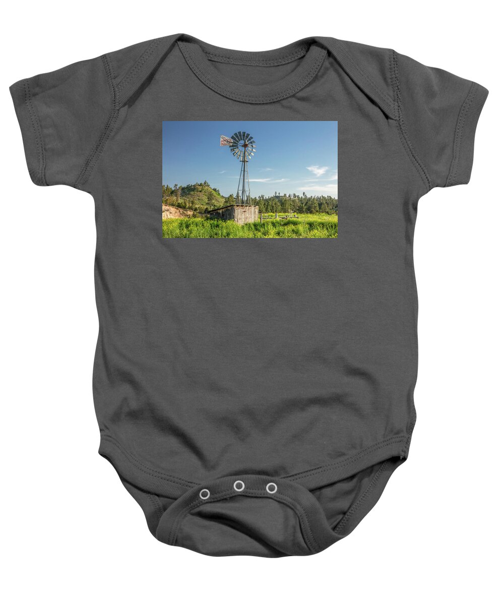 Windmill Baby Onesie featuring the photograph Montana Windmill by Todd Klassy