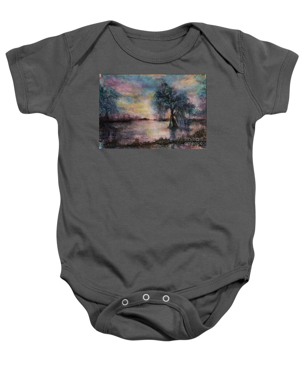 Landscape Baby Onesie featuring the painting Moody Moss by Francelle Theriot