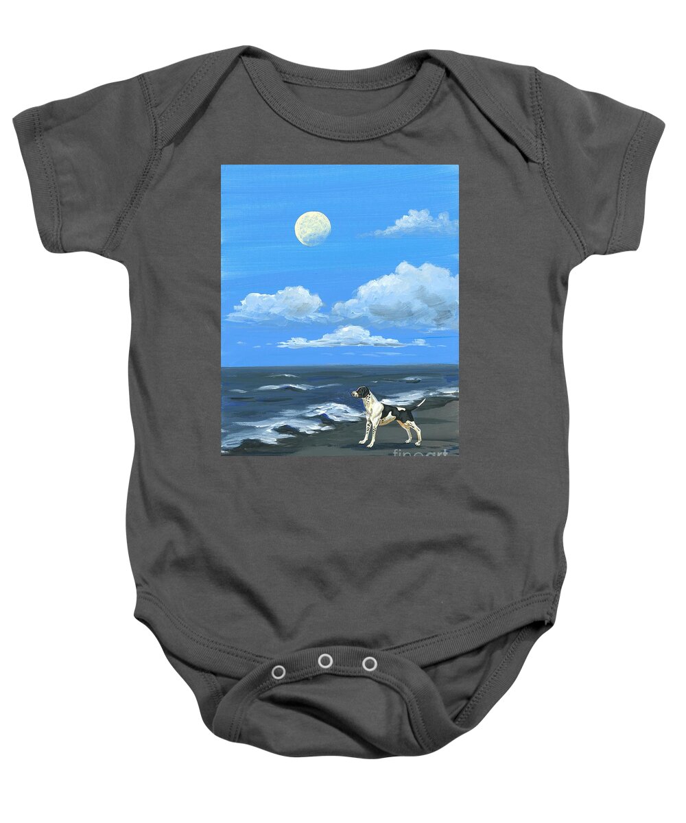 Print Baby Onesie featuring the painting Moon Over The Sea by Margaryta Yermolayeva