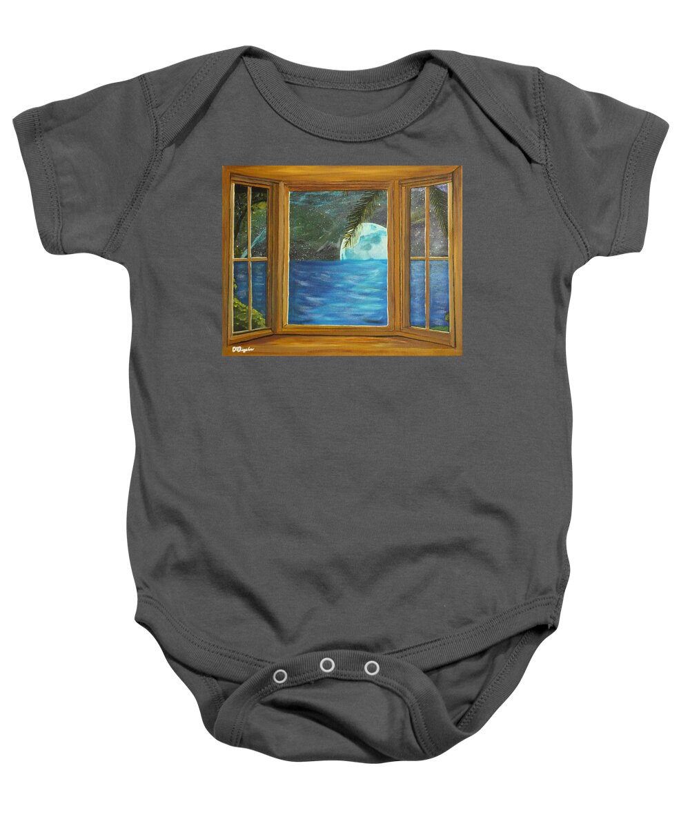 Blue Moon Baby Onesie featuring the painting Moon window by David Bigelow