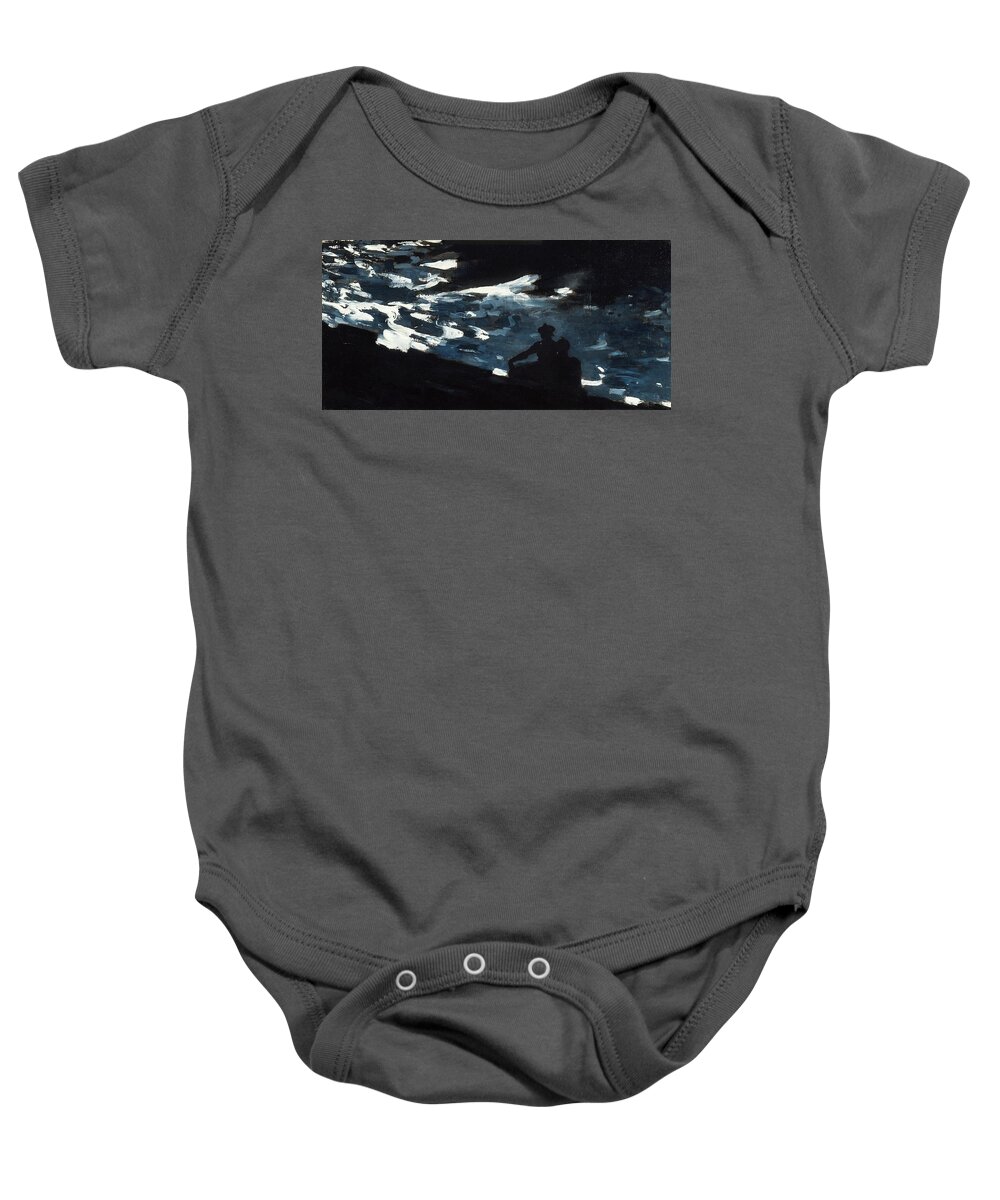 Winslow Homer Baby Onesie featuring the painting Moonlight on the Water by Winslow Homer