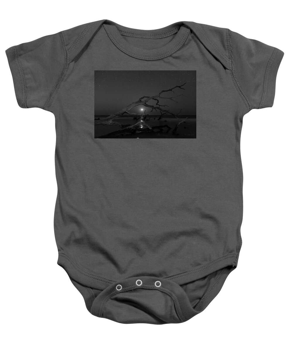 Wassaw Island Baby Onesie featuring the photograph Moonrise in Monochrome by Ray Silva