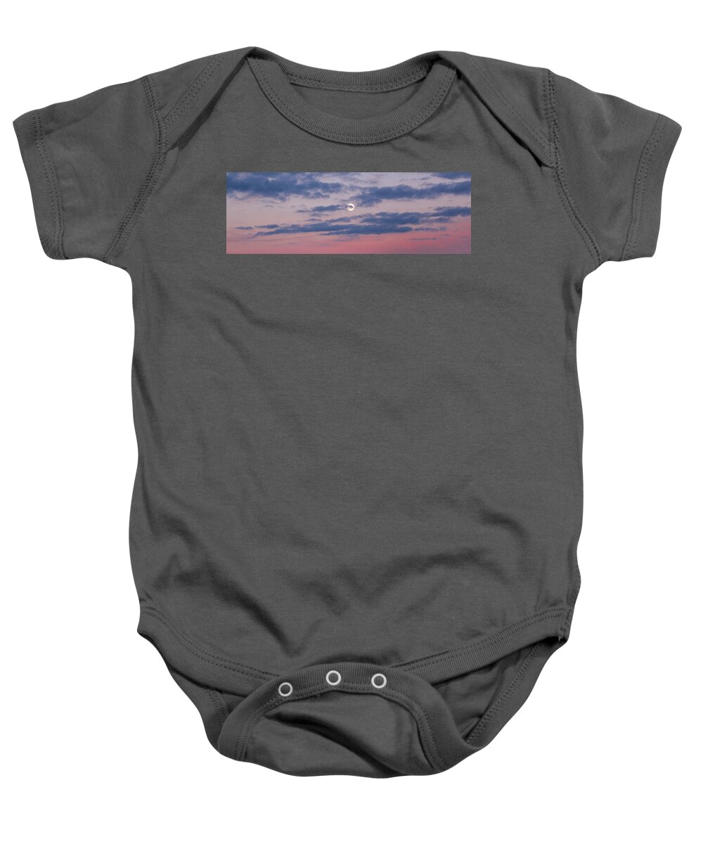 Moonrise Baby Onesie featuring the photograph Moonrise In Pink Sky by D K Wall