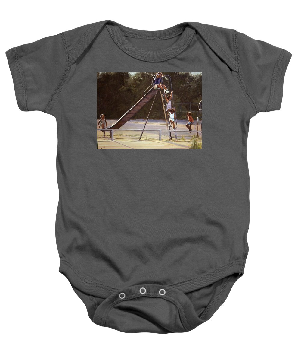 A Trip In The Inner City Baby Onesie featuring the painting More Than One Way by David Buttram