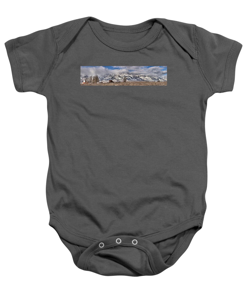 Mormon Row Baby Onesie featuring the photograph Mormon Row Extended Panorama by Adam Jewell