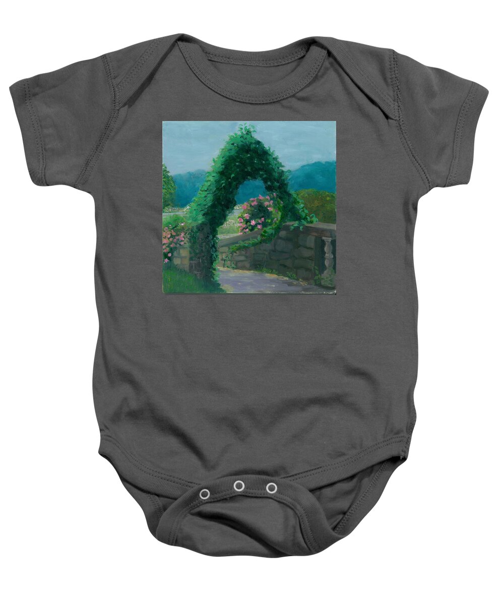 Landscape Baby Onesie featuring the painting Morning at Harkness Park by Paula Emery