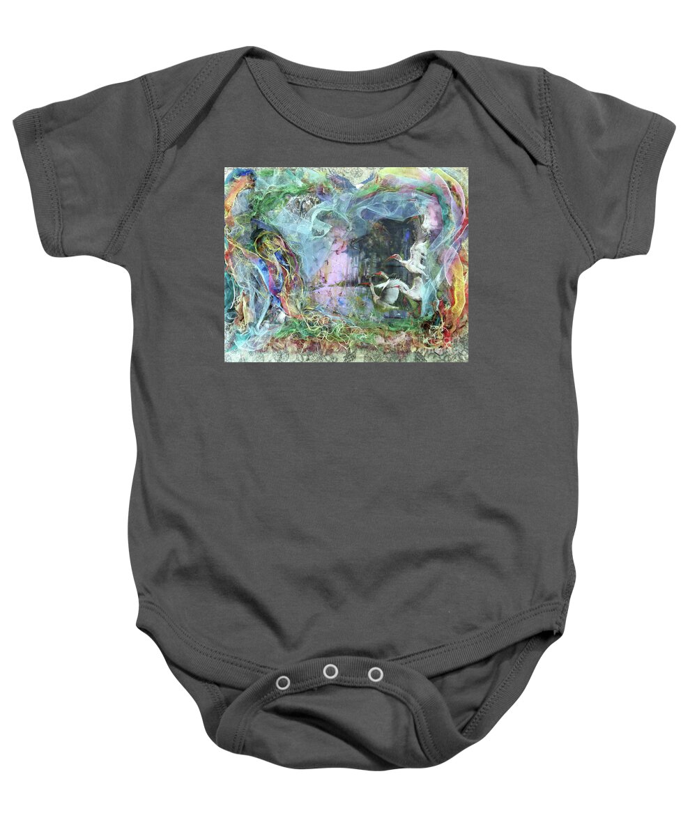 Morning Mist Mifting Baby Onesie featuring the painting Morning Mist Lifting - BGMML by Fr Bob Gilroy SJ