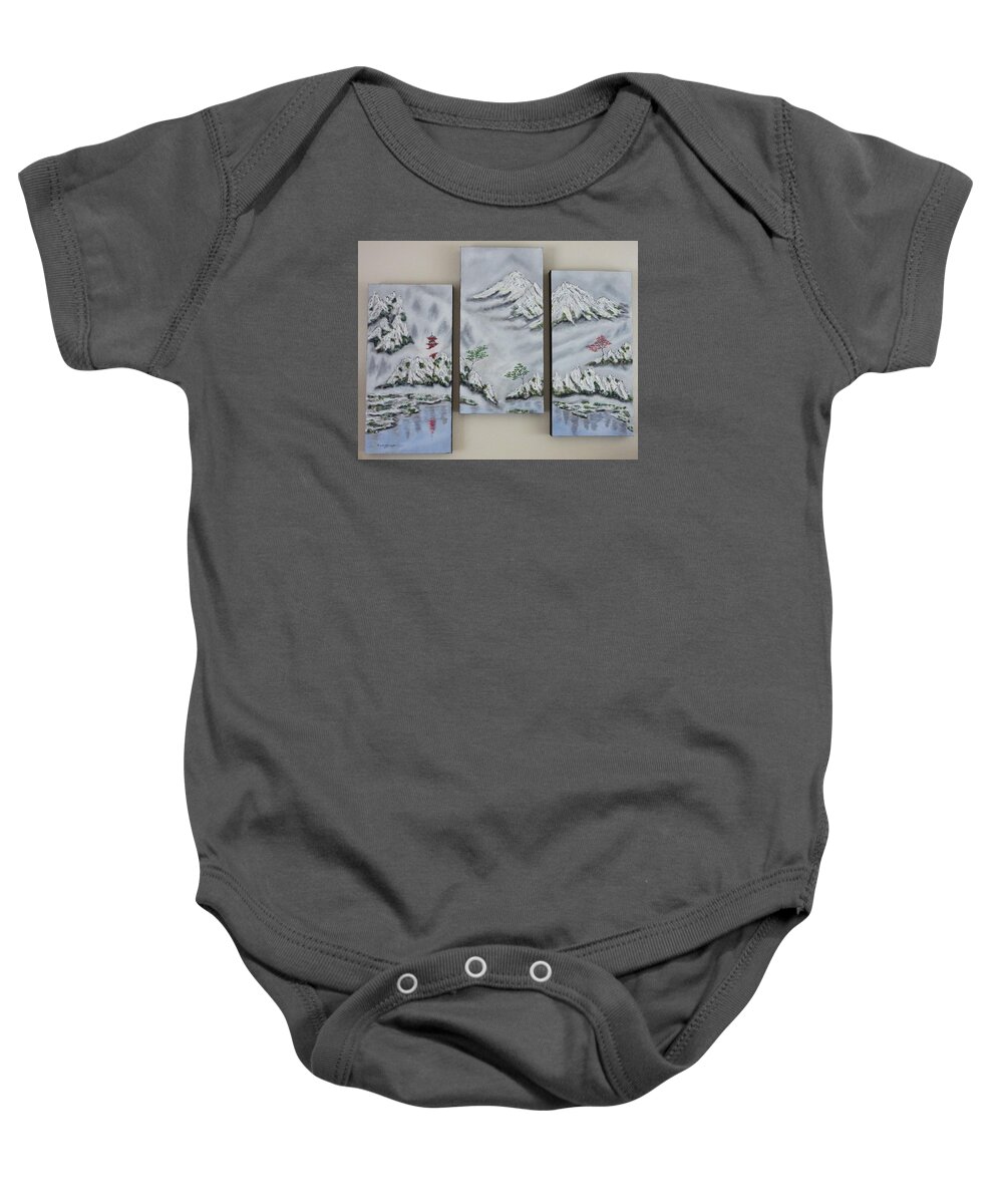 Morning Mist Baby Onesie featuring the painting Morning Mist Triptych by Amelie Simmons