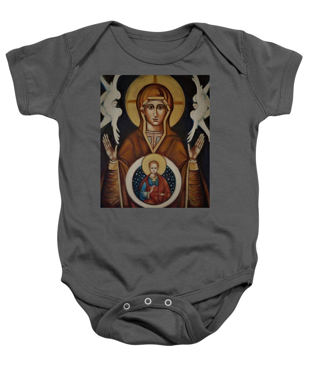 Mary Baby Onesie featuring the painting Mother Of God by Irena Mohr
