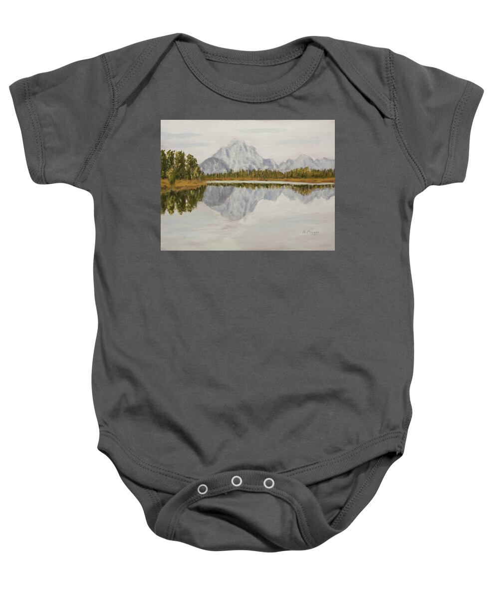 Painting Baby Onesie featuring the painting Mount Moran by Alan Mager