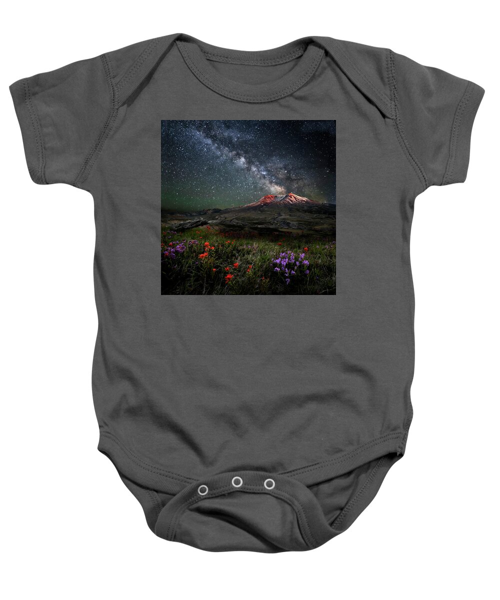 Mount St Helens Milky Way Eruption Baby Onesie featuring the photograph Mount St Helens Milky Way Eruption by Wes and Dotty Weber