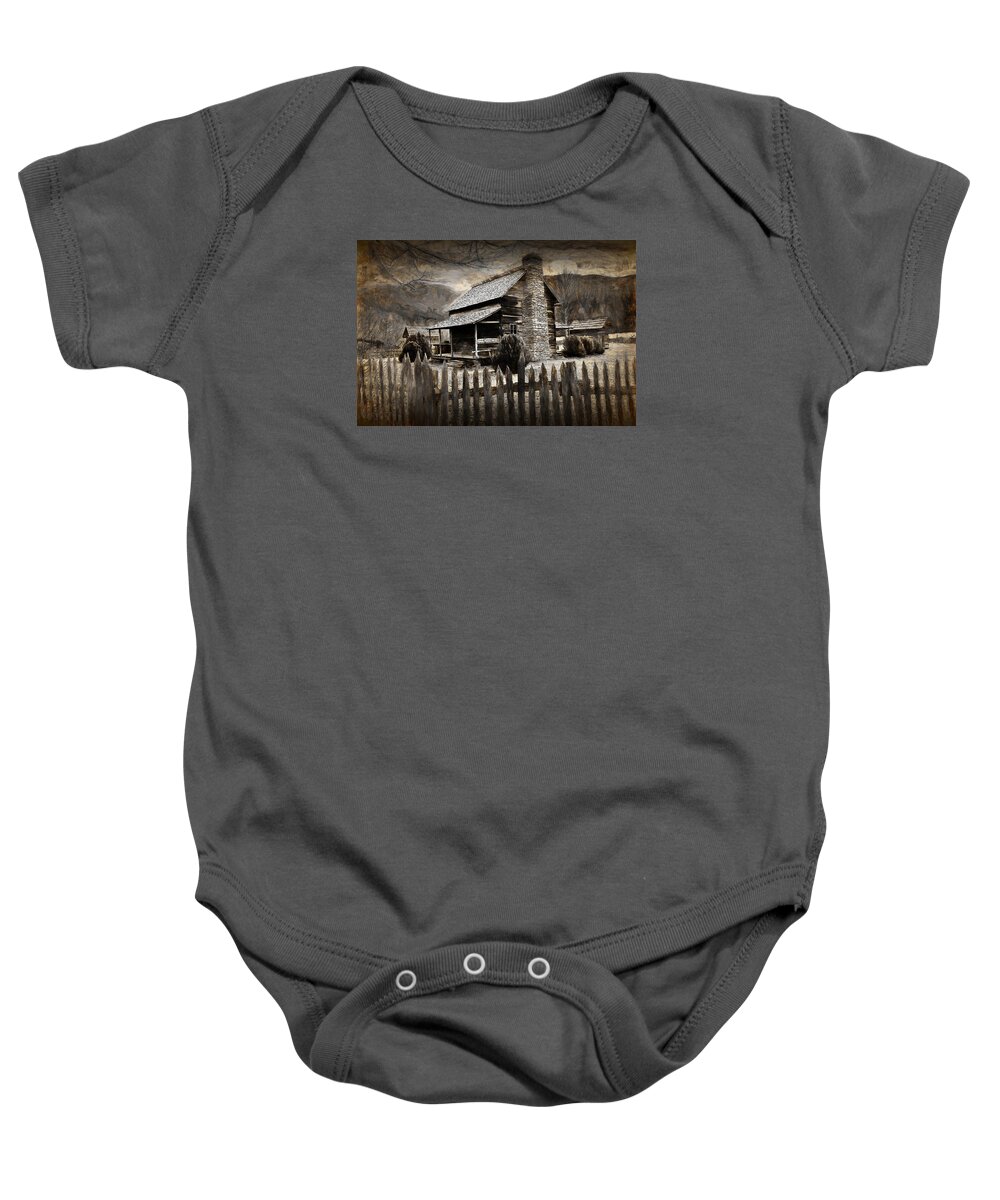 Art Baby Onesie featuring the photograph Mountain Cabin by Randall Nyhof