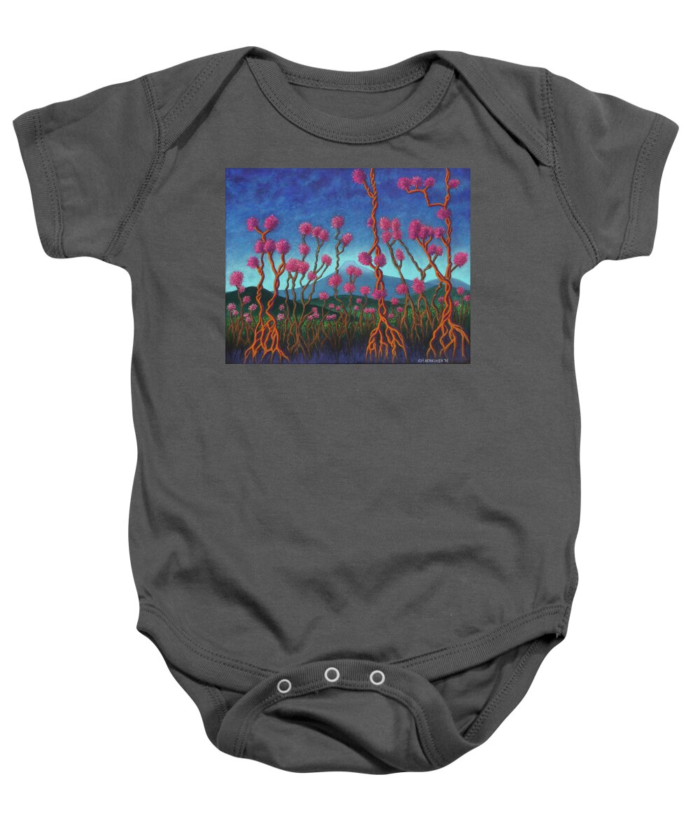 Mountain Baby Onesie featuring the pastel Mountain Roots 01 by Michael Heikkinen