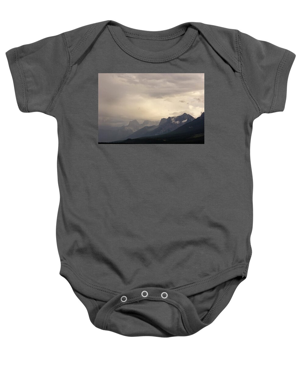 Mountain Baby Onesie featuring the photograph Mountain Storm by Inge Riis McDonald