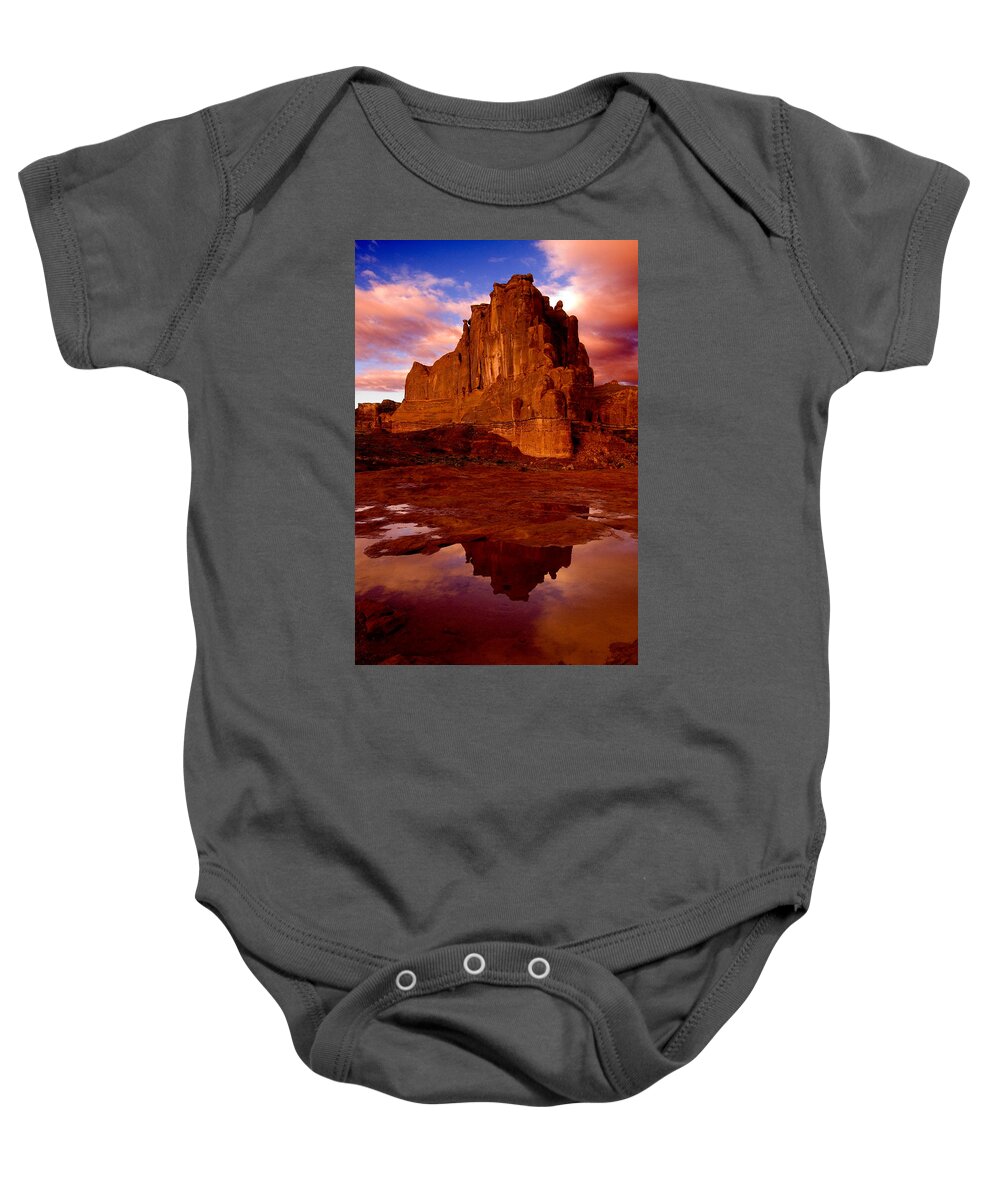 Sunrise La Sal Mountains Baby Onesie featuring the photograph Mountain Sunrise Reflection by Harry Spitz